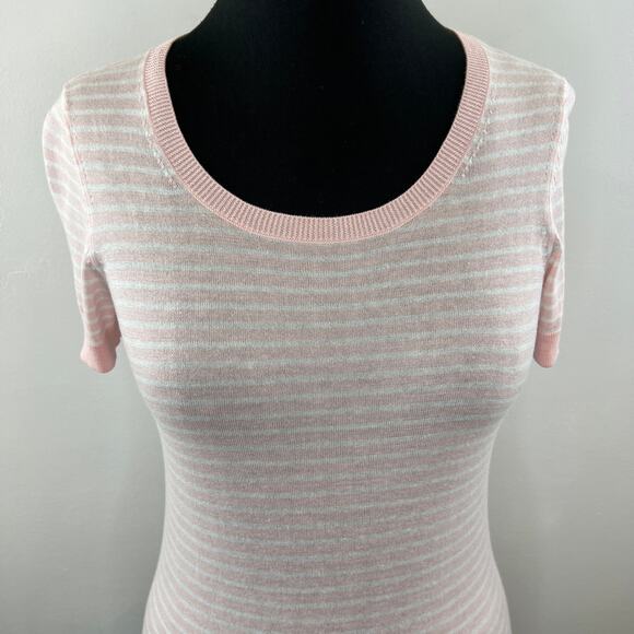 ESCADA Sport Light Pastel Pink / White Stripe Short Sleeve Sweater Scoop Neck S - Picture 2 of 7